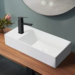 NETTLIFE vasque à poser, Lavabo de salle de bain céramique Blanc - Vasque carrée L40 x P22cm