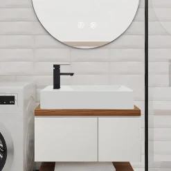 NETTLIFE vasque à poser, Lavabo de salle de bain céramique Blanc - Vasque carrée L40 x P22cm