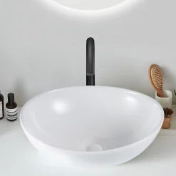 NETTLIFE vasque à poser, Lavabo de salle de bain ovale effet lotus, blanc L41 x P33cm