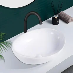 NETTLIFE vasque à poser, Lavabo de salle de bain ovale effet lotus, blanc L41 x P33cm