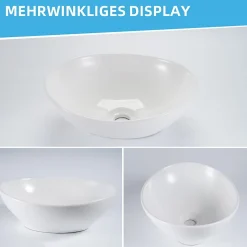 NETTLIFE vasque à poser, Lavabo de salle de bain ovale effet lotus, blanc L41 x P33cm