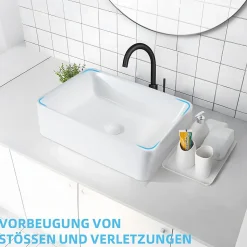 NETTLIFE vasque à poser, Lavabo de salle de bain carrée en céramique effet lotus L48 x P37cm