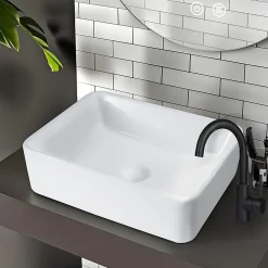 NETTLIFE vasque à poser, Lavabo de salle de bain carrée en céramique effet lotus L48 x P37cm