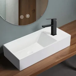 NETTLIFE vasque à poser, Lavabo de salle de bain céramique Blanc - Vasque carrée L40 x P22cm