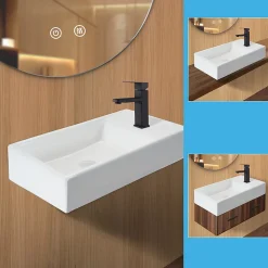 NETTLIFE vasque à poser, Lavabo de salle de bain céramique Blanc - Vasque carrée L40 x P22cm