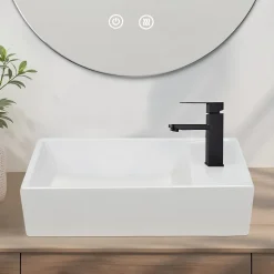 NETTLIFE vasque à poser, Lavabo de salle de bain céramique Blanc - Vasque carrée L40 x P22cm