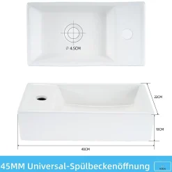 NETTLIFE vasque à poser, Lavabo de salle de bain céramique Blanc - Vasque carrée L40 x P22cm