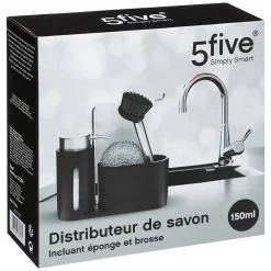Organiseur évier avec distributeur 150ml Noir - 5Five