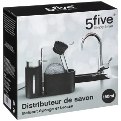 Organiseur évier avec distributeur 150ml Noir - 5Five