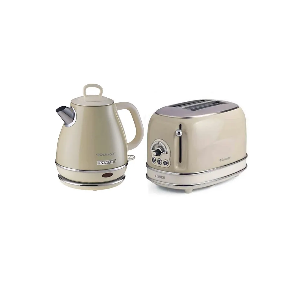 Pack Bouilloire électrique 1L + Grille-Pain Acier Beige Vintage Rétro ARIETE