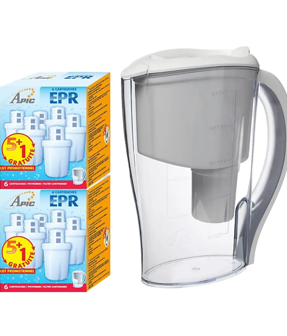 Pack 12 Cartouches et carafe filtrante blanche offerte