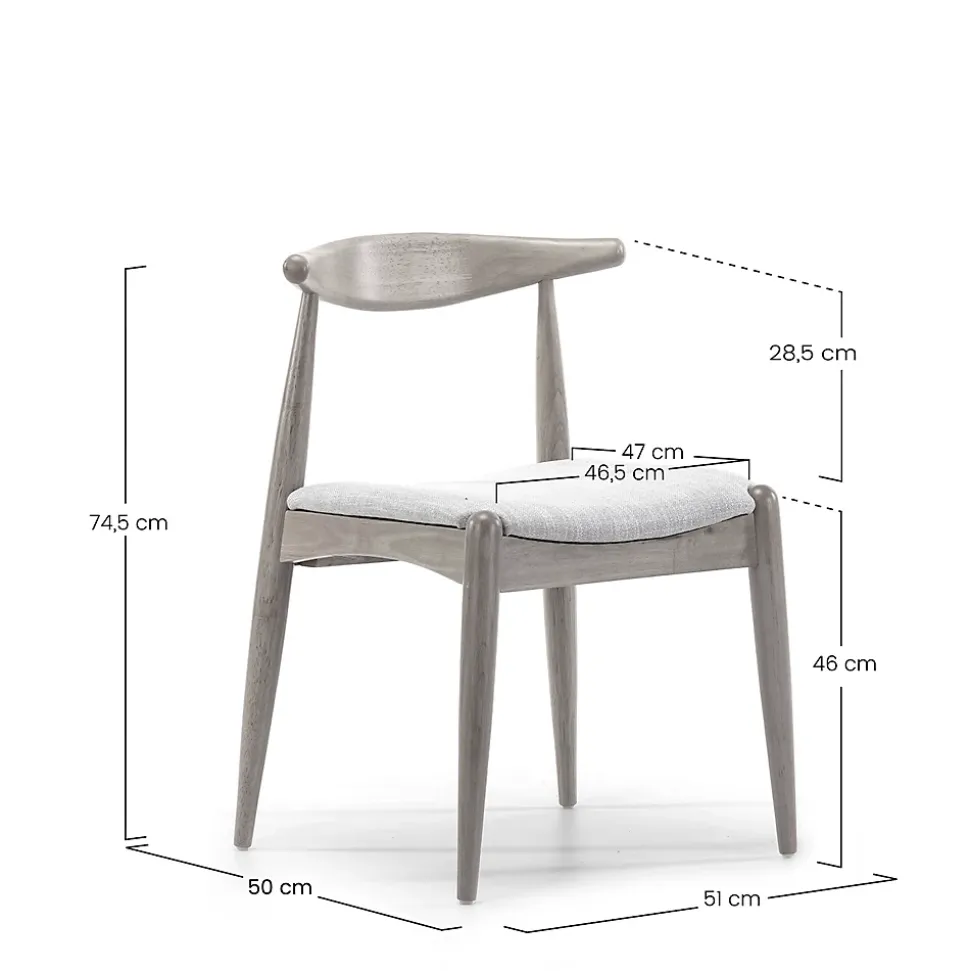 Pack 2 chaises Corzo, Couleur Chêne, Bois Massif, 52,5 cm x 50 cm x 74.5 cm