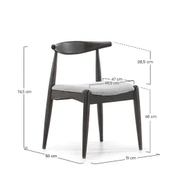 Pack 2 chaises Corzo, Couleur Noyer, Bois Massif, 52,5 cm x 50 cm x 74.5 cm