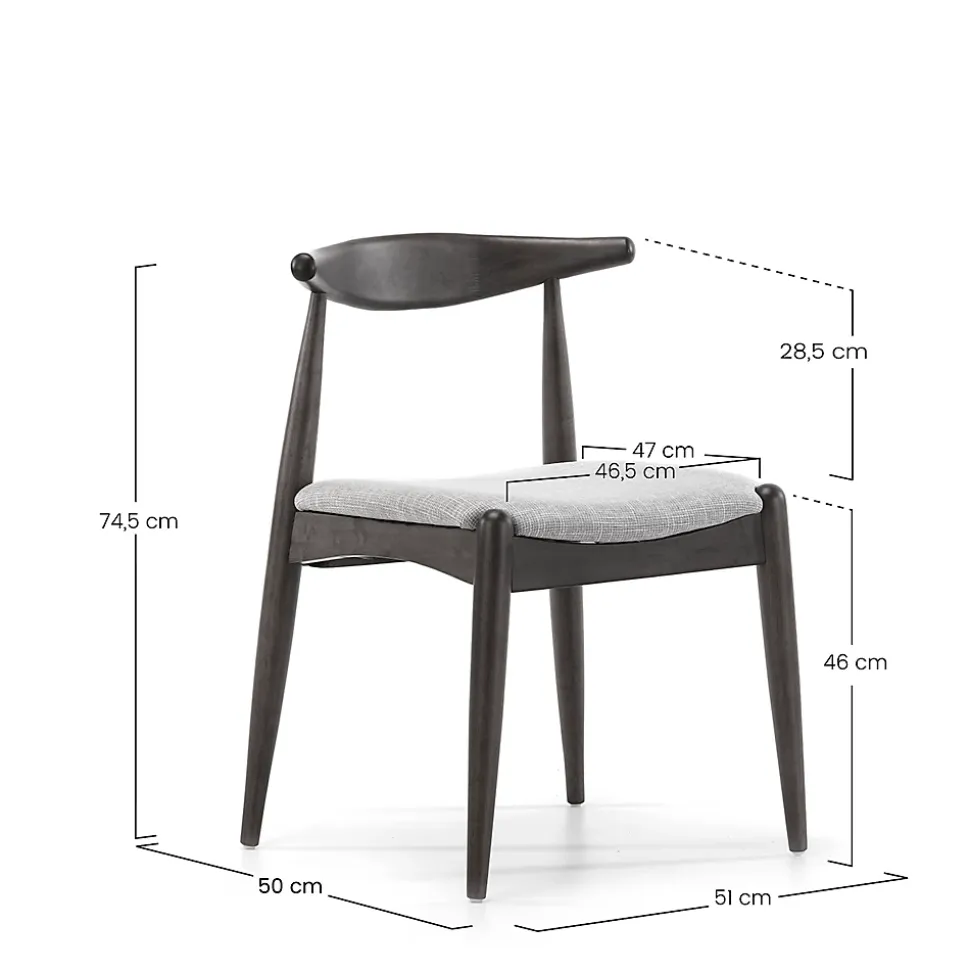 Pack 2 chaises Corzo, Couleur Noyer, Bois Massif, 52,5 cm x 50 cm x 74.5 cm