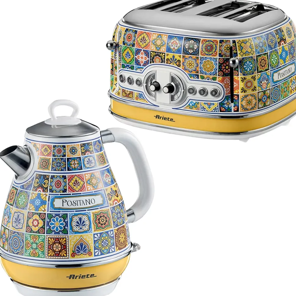 PACK Positano Bouilloire 1.7L + Grille-pain 4 fentes Design Rétro ARIETE