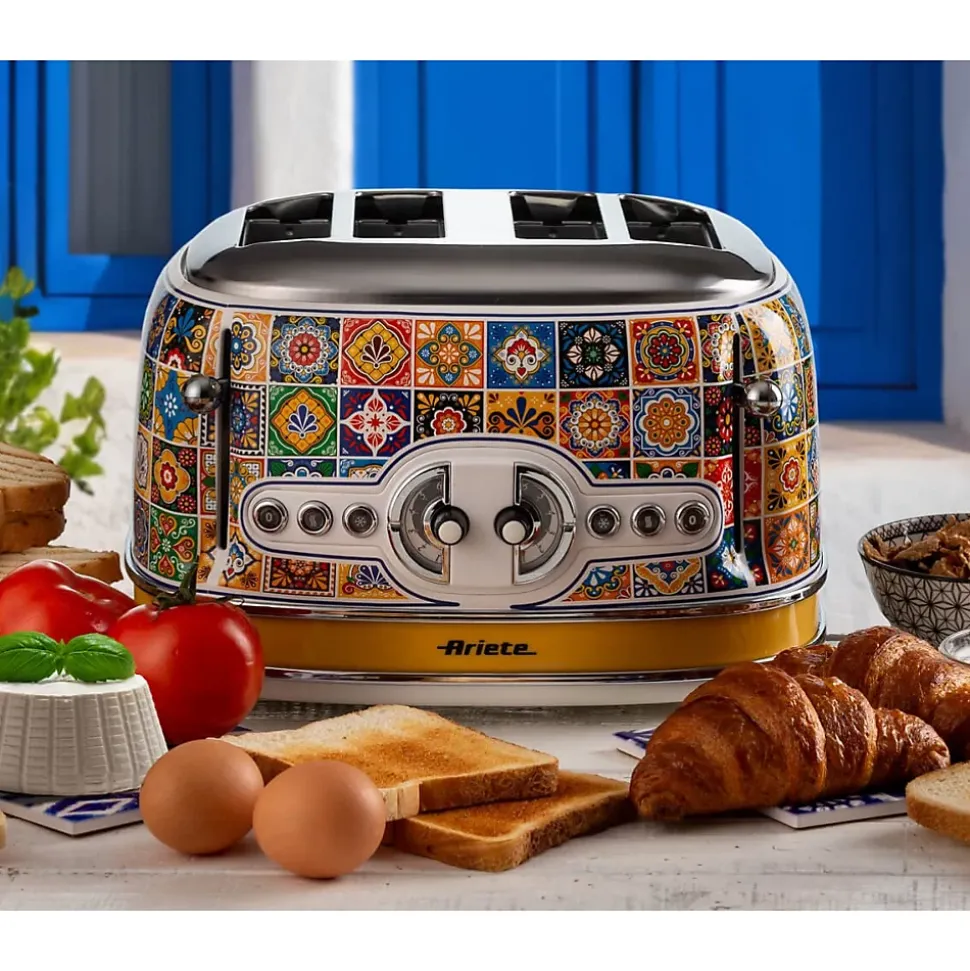 PACK Positano Bouilloire 1.7L + Grille-pain 4 fentes Design Rétro ARIETE