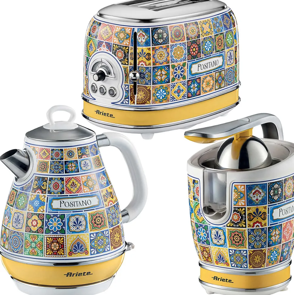 PACK Positano Bouilloire 1.7L + Grille-pain 2 fentes + Presse-agrumes 85W Design Rétro ARIETE