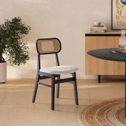 Pack de 2 chaises Boira Noire avec Imitation tissu mouton et rotin synthétique