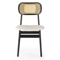 Pack de 2 chaises Boira Noire avec Imitation tissu mouton et rotin synthétique