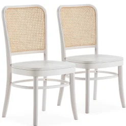 Pack de 2 chaises Vesta Couleur Blanc, Bois Massif et Rotin naturel