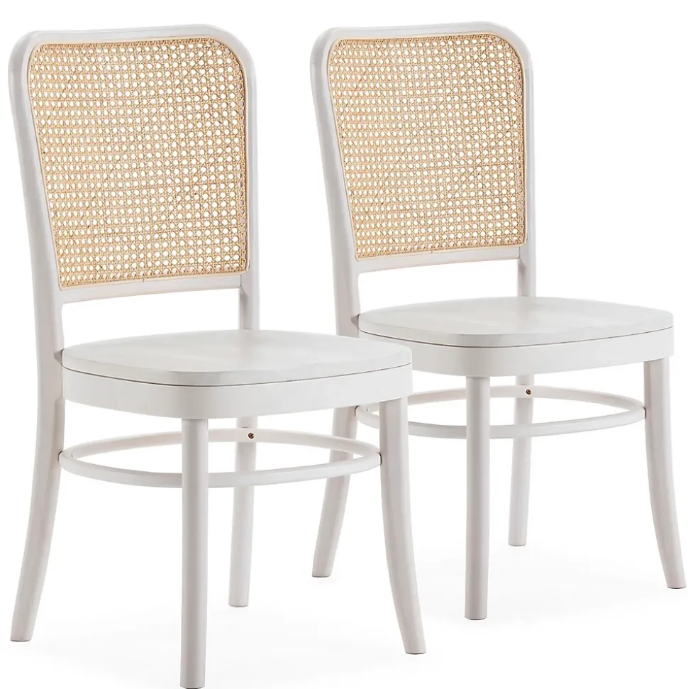 Pack de 2 chaises Vesta Couleur Blanc, Bois Massif et Rotin naturel