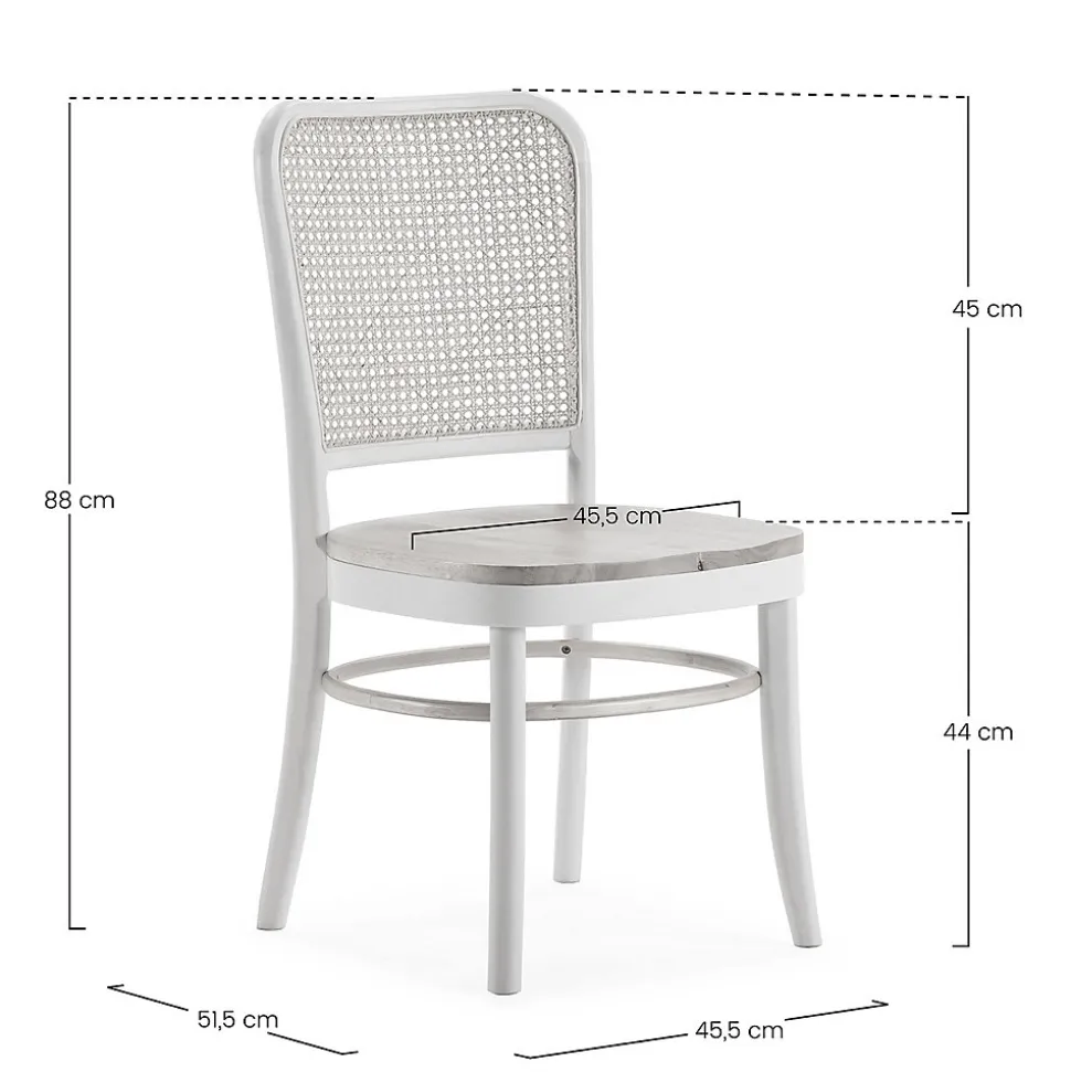 Pack de 2 chaises Vesta Couleur Blanc/chêne, Bois Massif et Rotin naturel