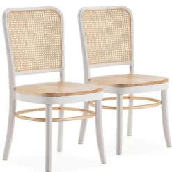 Pack de 2 chaises Vesta Couleur Blanc/chêne, Bois Massif et Rotin naturel