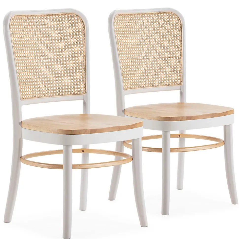 Pack de 2 chaises Vesta Couleur Blanc/chêne, Bois Massif et Rotin naturel
