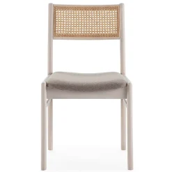 Pack de 2 chaises Vilma Couleur Blanc Wash, Bois Massif et Rotin naturel