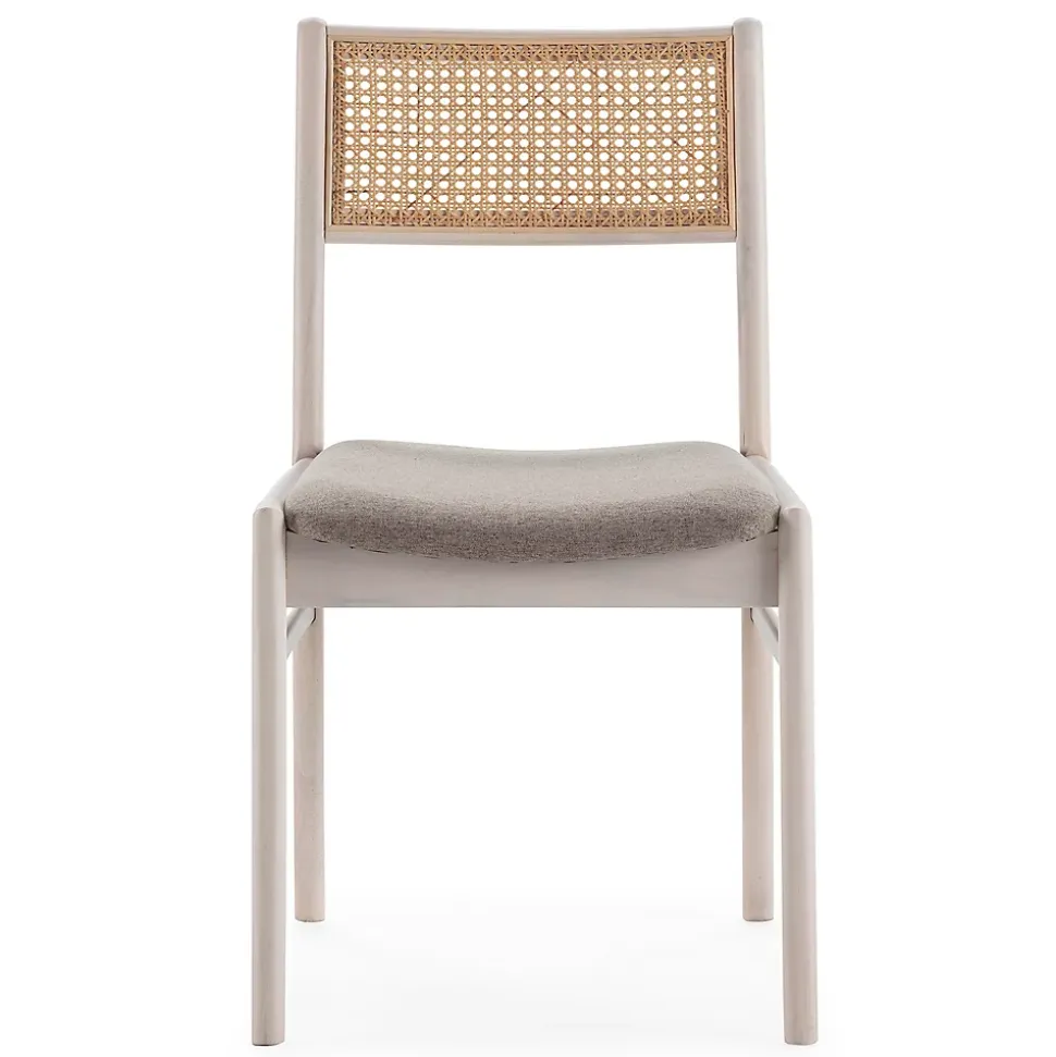 Pack de 2 chaises Vilma Couleur Blanc Wash, Bois Massif et Rotin naturel
