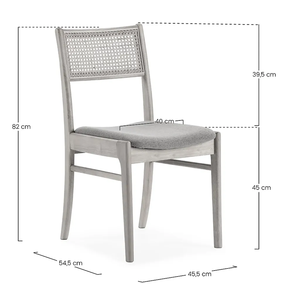 Pack de 2 chaises Vilma Couleur Blanc Wash, Bois Massif et Rotin naturel