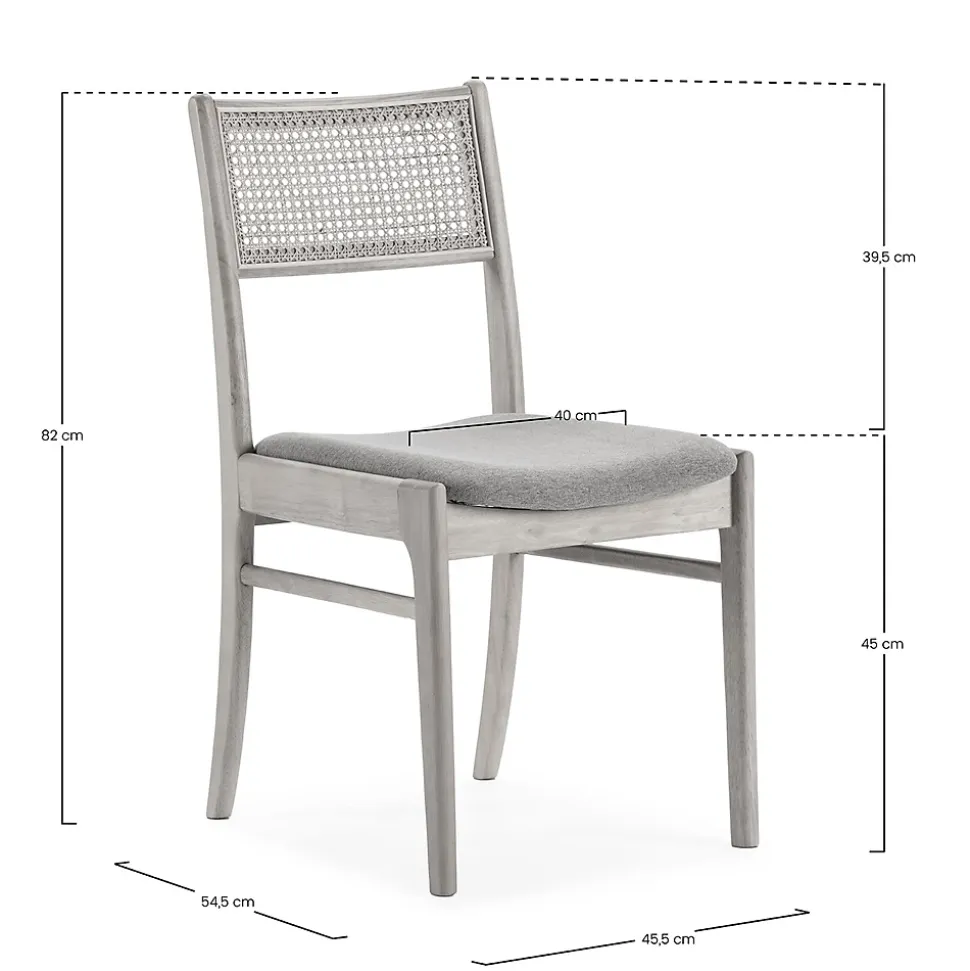 Pack de 2 chaises Vilma Couleur Chêne, Bois Massif et Rotin Naturel