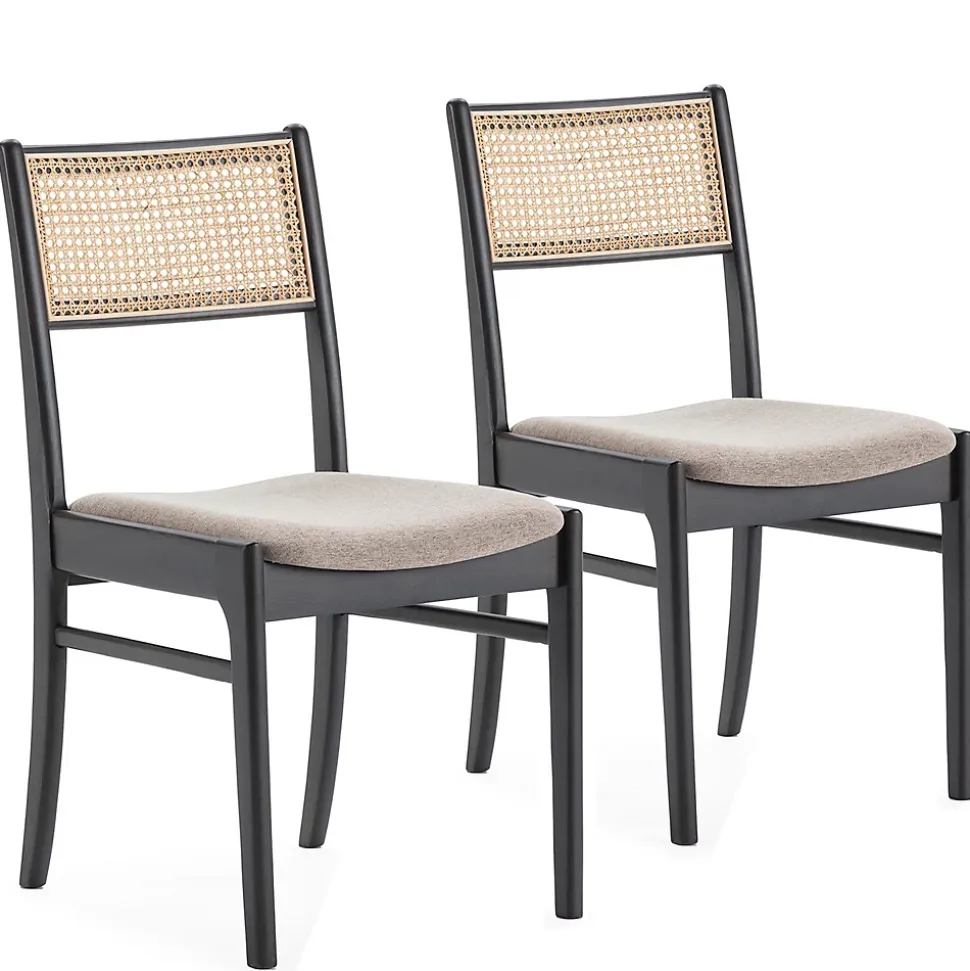 Pack de 2 chaises Vilma Couleur Noir Wash, Bois Massif et Rotin naturel