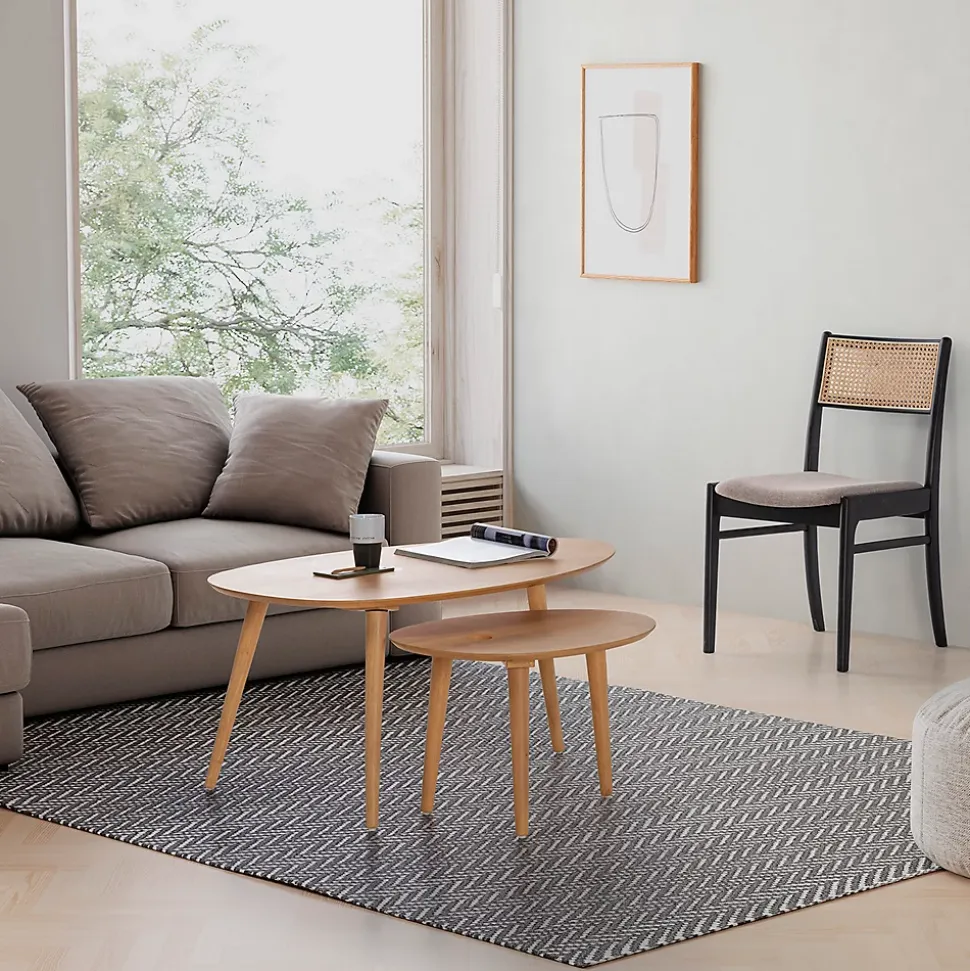 Pack de 2 chaises Vilma Couleur Noir Wash, Bois Massif et Rotin naturel