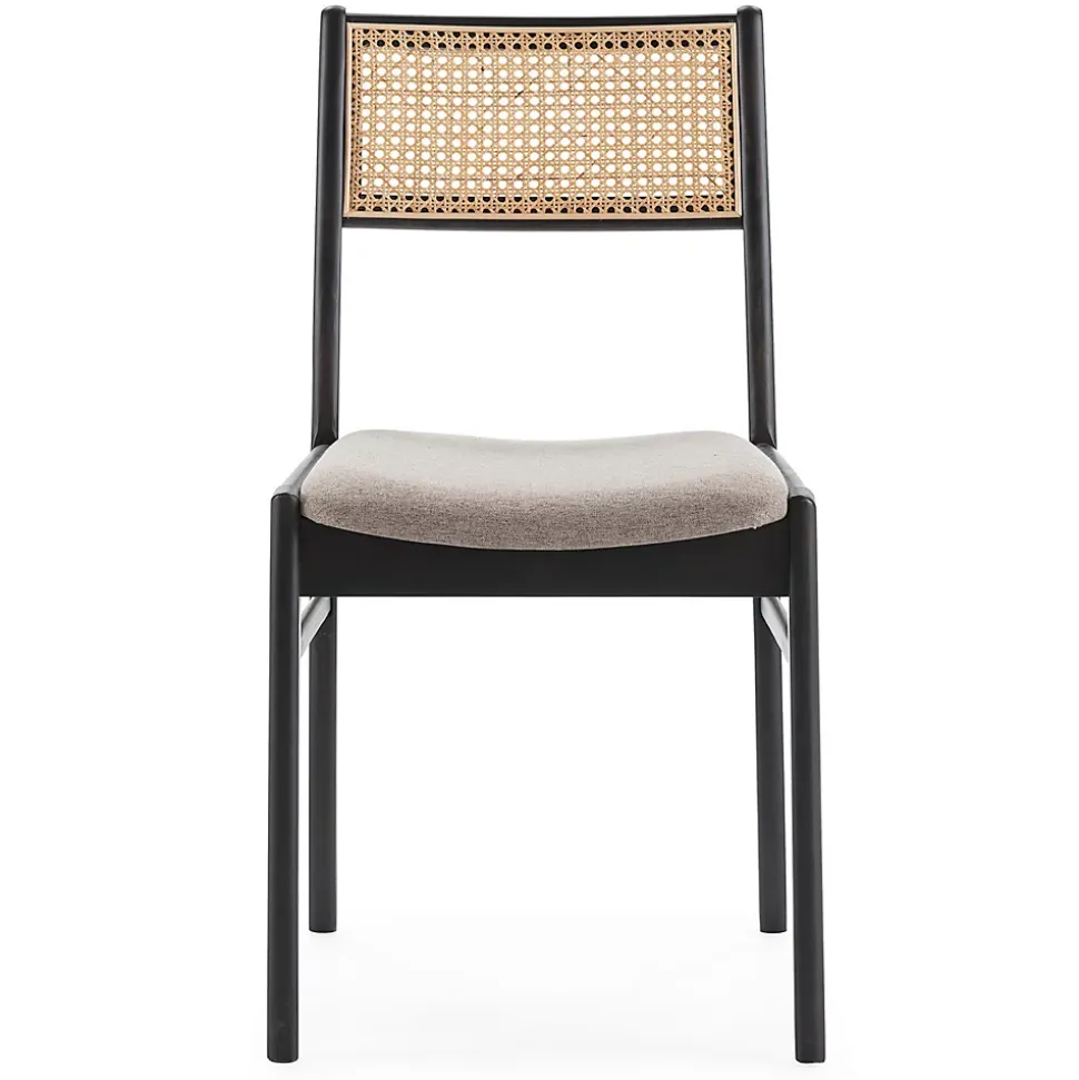 Pack de 2 chaises Vilma Couleur Noir Wash, Bois Massif et Rotin naturel