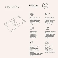 Pack Evier 1 bac avec égouttoir POALGI City Pumice + mitigeur avec douchette + bonde noire