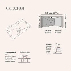 Pack Evier 1 bac avec égouttoir POALGI City Pumice + mitigeur avec douchette + bonde noire