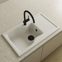 Pack Evier 1 bac avec égouttoir POALGI City Snow + mitigeur avec douchette + bonde noire