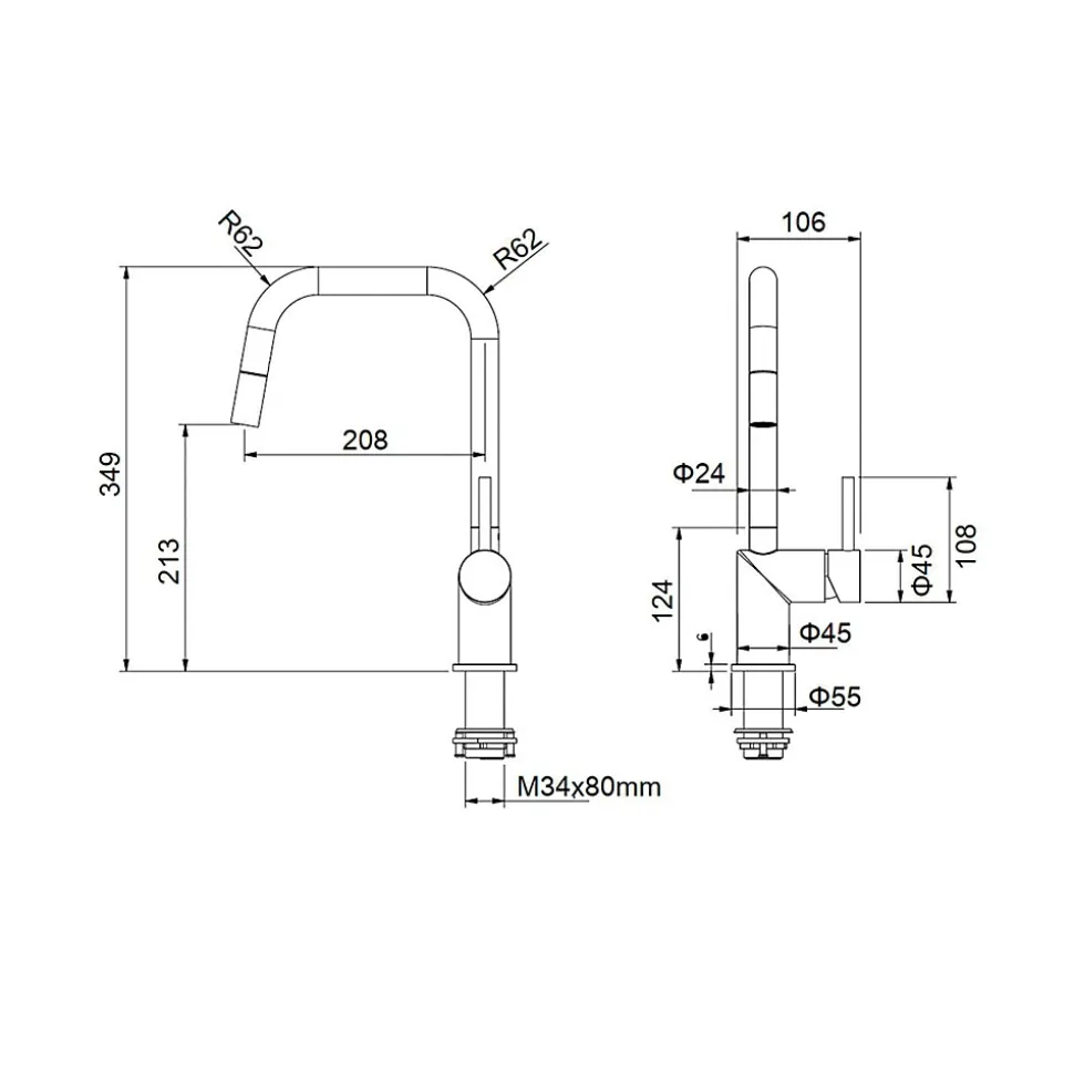 Pack Evier 1 bac POALGI City Snow + mitigeur avec douchette + bonde noire
