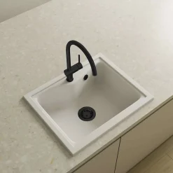 Pack Evier 1 bac POALGI City Snow + mitigeur avec douchette + bonde noire