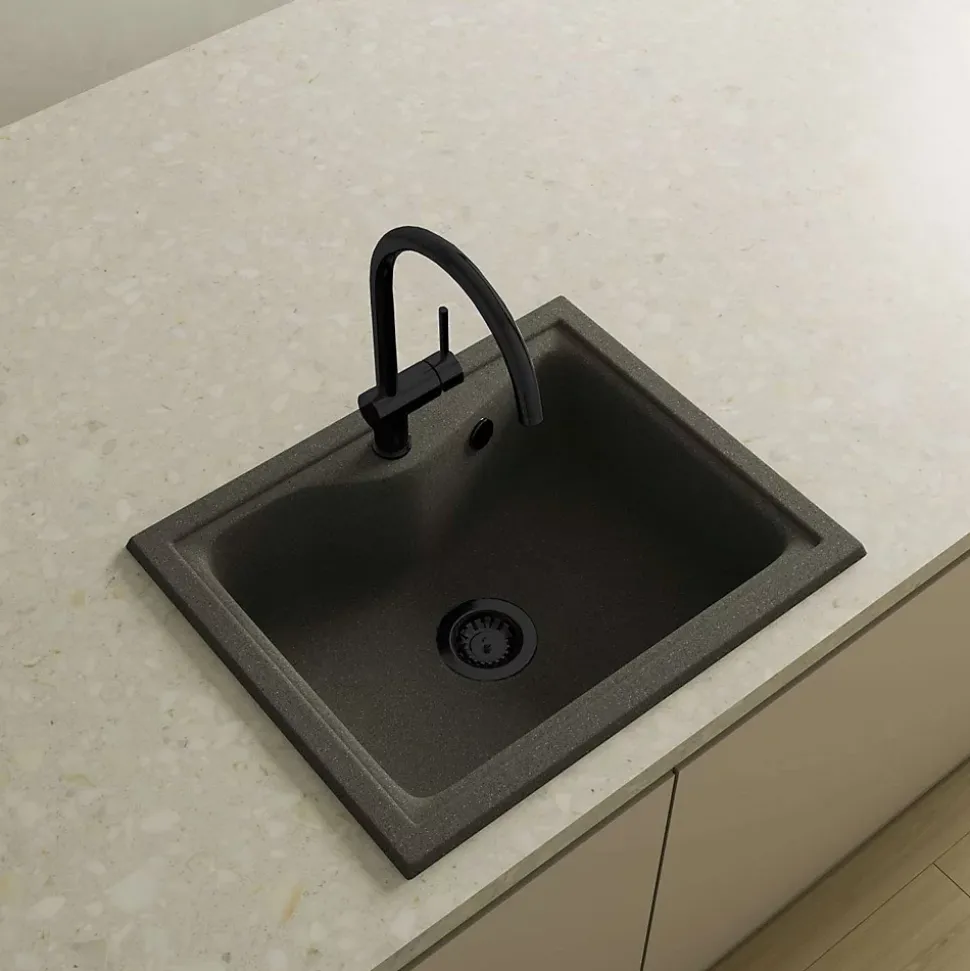 Pack Evier 1 bac POALGI City Basalt + mitigeur avec douchette + bonde noire