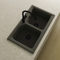 Pack Evier 2 bacs POALGI City Basalt + mitigeur avec douchette + bonde noire