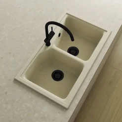 Pack Evier 2 bacs POALGI City Pumice + mitigeur avec douchette + bonde noire