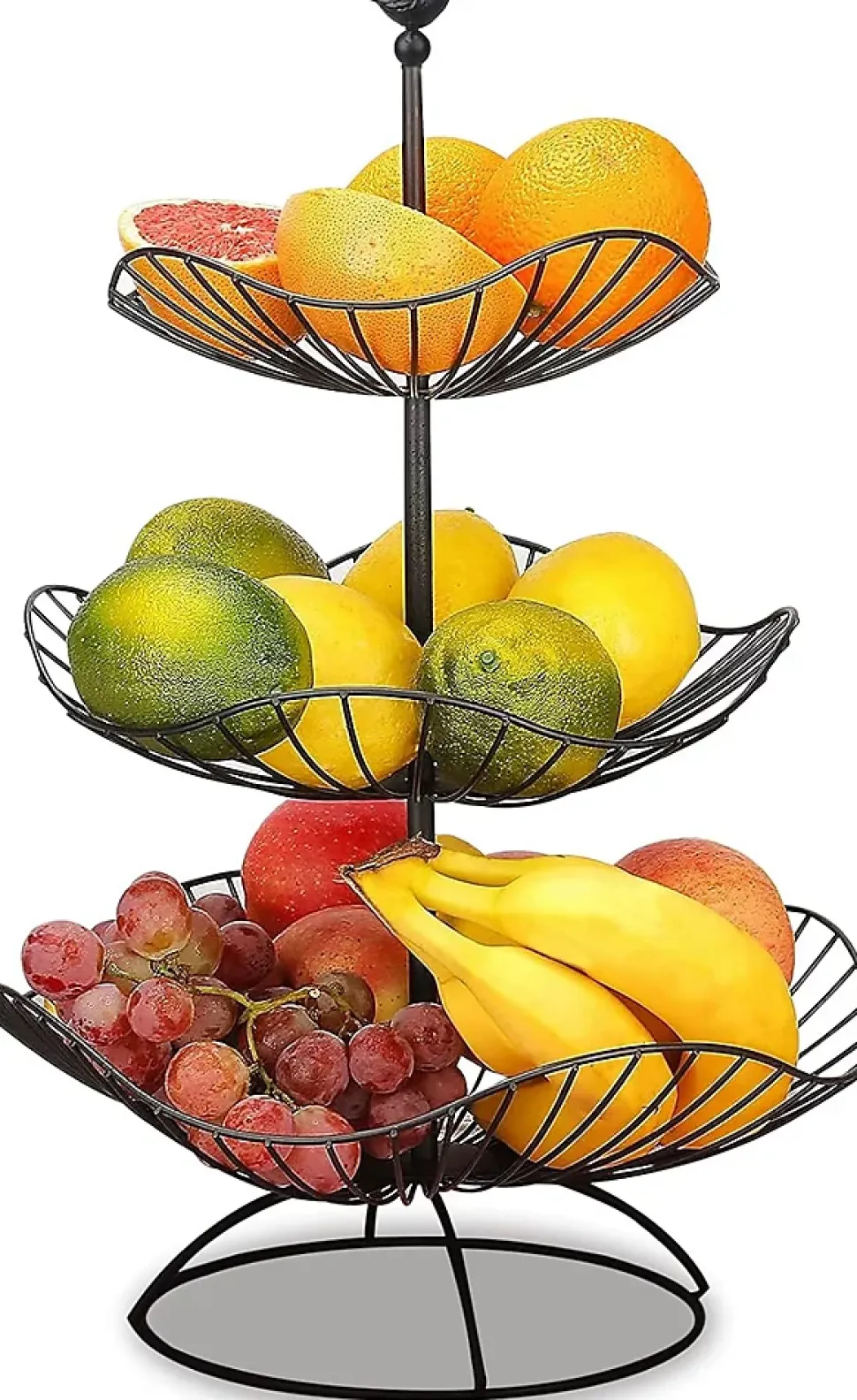 Panier à Fruits 3 Niveaux en Métal Noir Multifonction