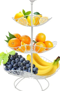Panier à Fruits 3 Niveaux en Métal Blanc Multifonction