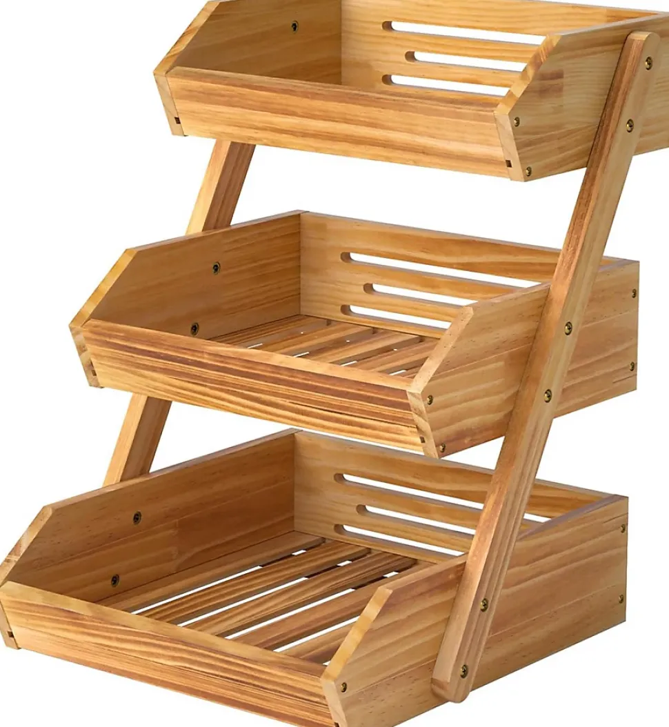 Panier à Fruits en Bois de Pin à 3 Niveaux