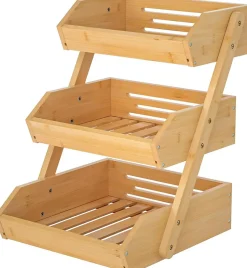 Panier à Fruits et Légumes en Bambou à 3 Niveaux