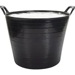 Panier avec poignées renforcées (Noir, 42L). Flexible et résistante : jardinage, construction, blanchisserie, agriculture