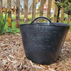 Panier avec poignées renforcées (Noir, 42L). Flexible et résistante : jardinage, construction, blanchisserie, agriculture