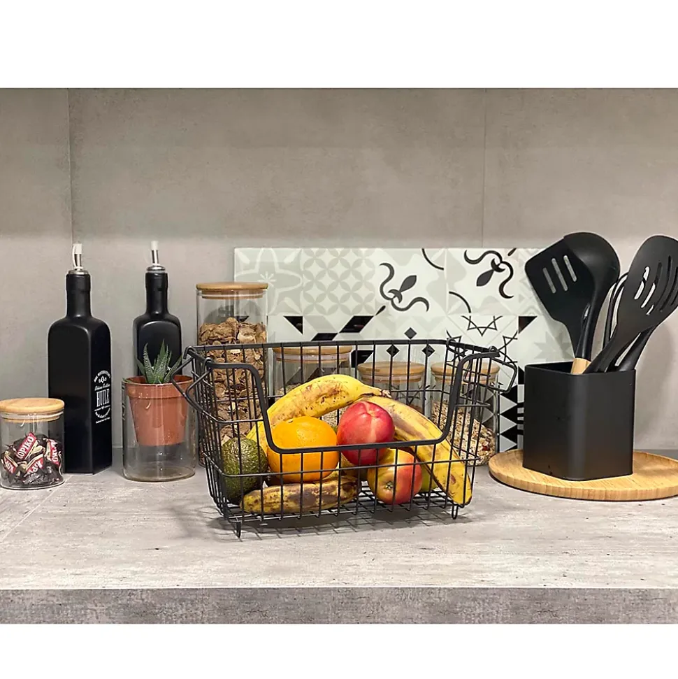 Panier de rangement filaire en métal noir l. 38 cm